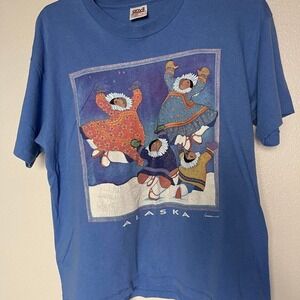 Anvil Alaska Inuit‎ Dancers T-Shirt Blue Large Made in USA